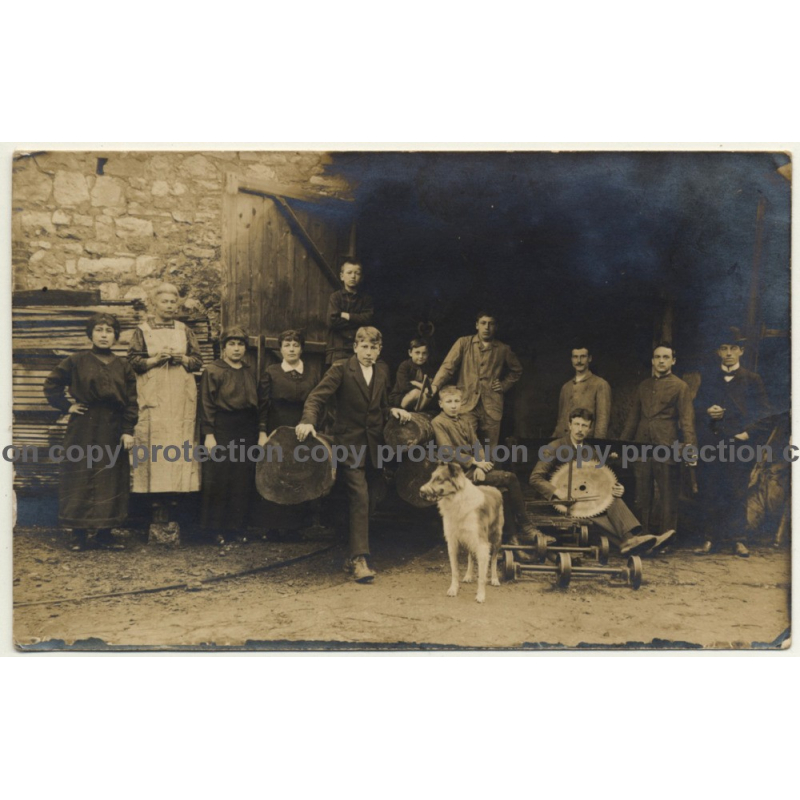 Family & Staff Of Sawmill / Sawblade - Wood - Profession (Vintage RPPC ~1910s)