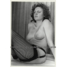 Dreamy Brunette Nude Curly Head / Eyes - Suspenders (Vintage Photo GDR 1970s)
