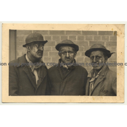Quaregnon / Belgium: 3 Dirty Coalminers (Vintage RPPC 1947)