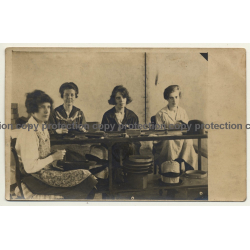 4 Female Milliners At Work / Modiste (Vintage RPPC ~1910/1920s)