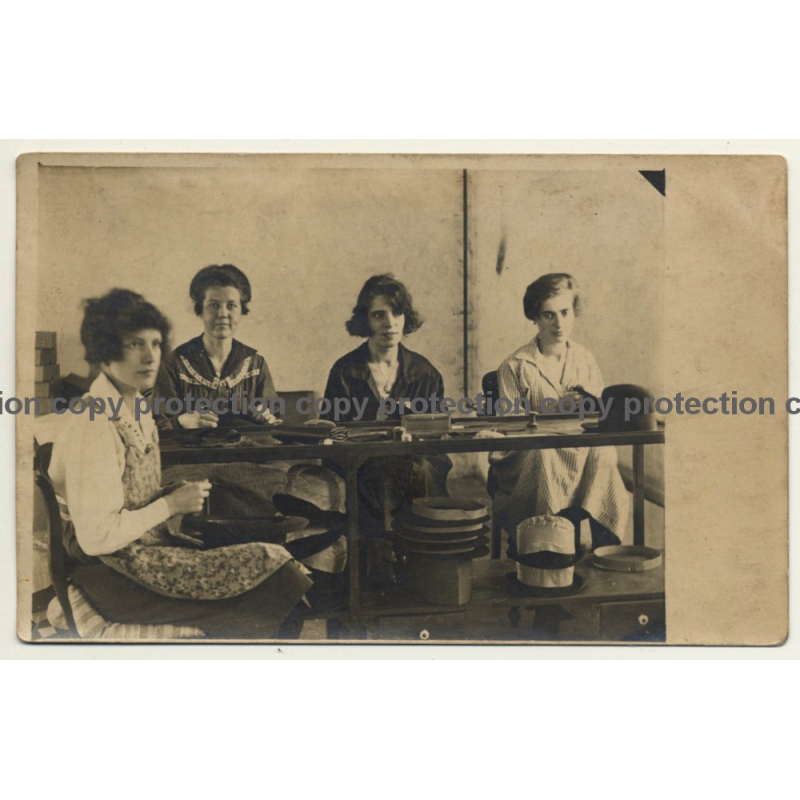 4 Female Milliners At Work / Modiste (Vintage RPPC ~1910/1920s)