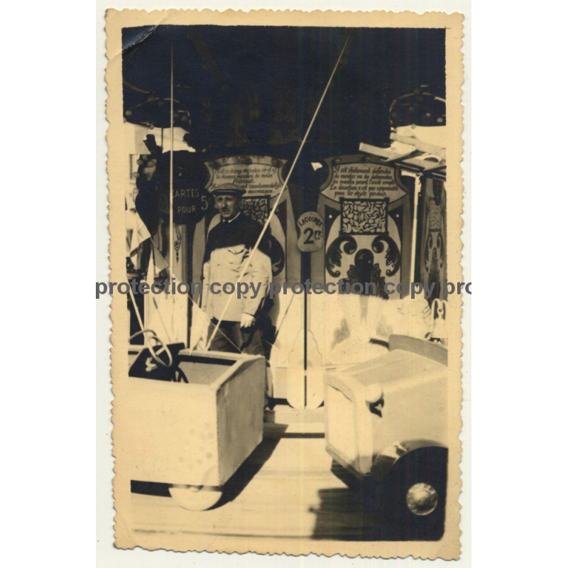Showman At His Carousel *1 / Funfair (Vintage RPPC Belgium ~1920s/1930s)