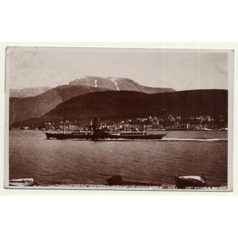 Scottland / UK: Port William & Ben Nevis - Shovel Paddle-Steamer (Vintage RPPC 1907)