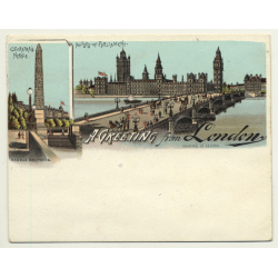 Sandle Brothers / UK: A Greeting From London *4 (Vintage Court Size Postcard ~1900)