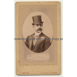 A. Leroux, Algiers: Man W. Top-Hat & Moustache (Vintage Carte De Visite / CDV Pre 1900)