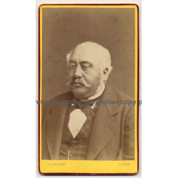A. Damry / Liége: Old Man In Suit W. Vest (Vintage Carte De Visite / CDV ~1870)