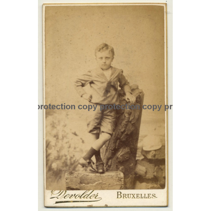 L. Devolder / Bruxelles: Cheeky Boy Leans Against Tree Trunk (Vintage Carte De Visite / CDV ~1860s)
