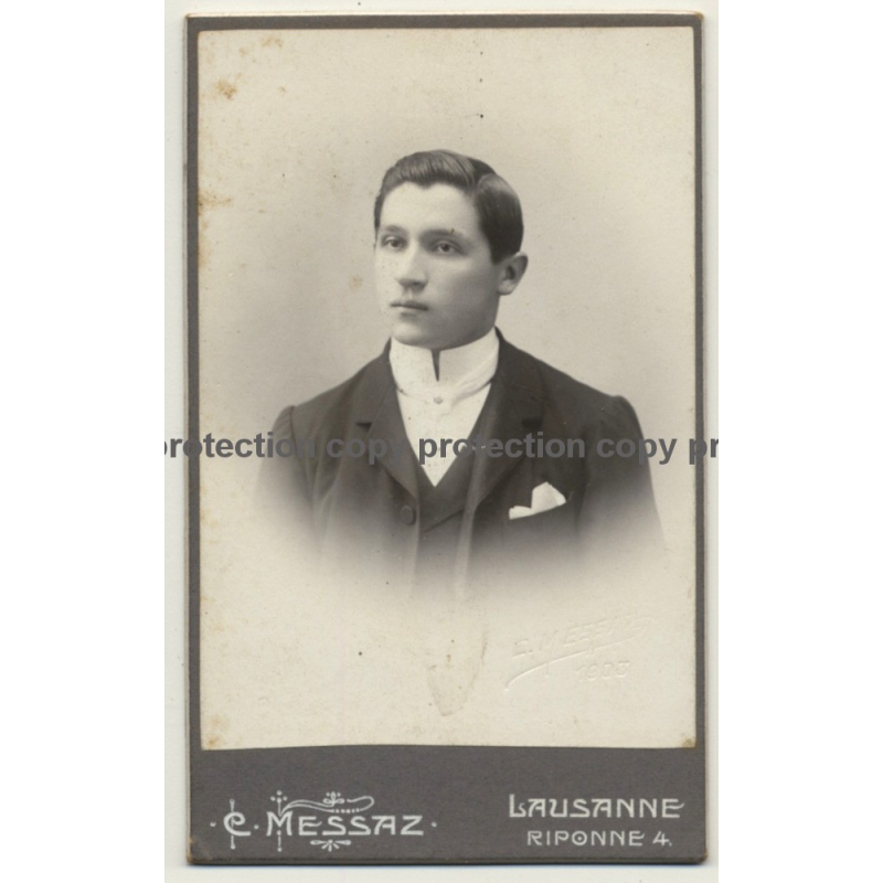 C. Messaz / Lausanne: Smart Young Man In Suit (Vintage Carte De Visite / CDV 1903)