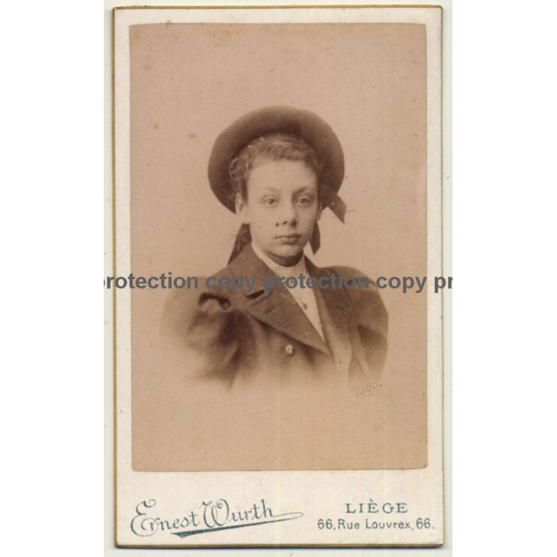 Ernest Wurth / Liège: Dreamy Young Girl / Puff Sleeves (Vintage Carte De Visite / CDV 1898)