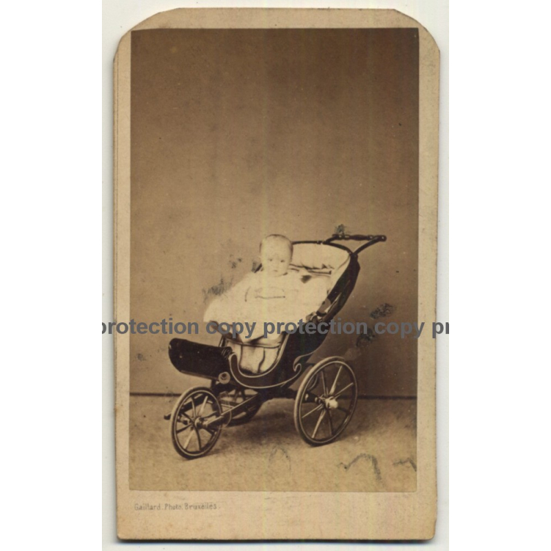 Gaillard / Bruxelles: Baby In Stroller (Vintage Carte De Visite / CDV ~1860s)