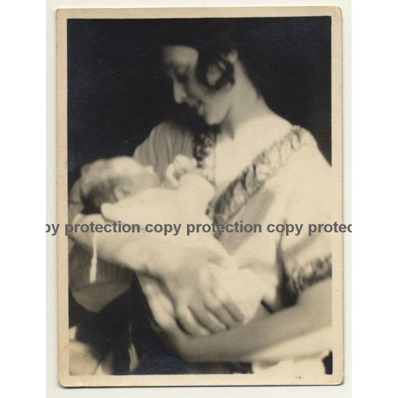 Snapshot Of Young Mother With Freshborn Baby (Vintage Photo Belgium ~1940s)