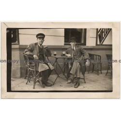 2 Guys Outside Belgian Brasserie / Beer - Cigarette - Schaffner Cap (Vintage RPPC ~1920s)