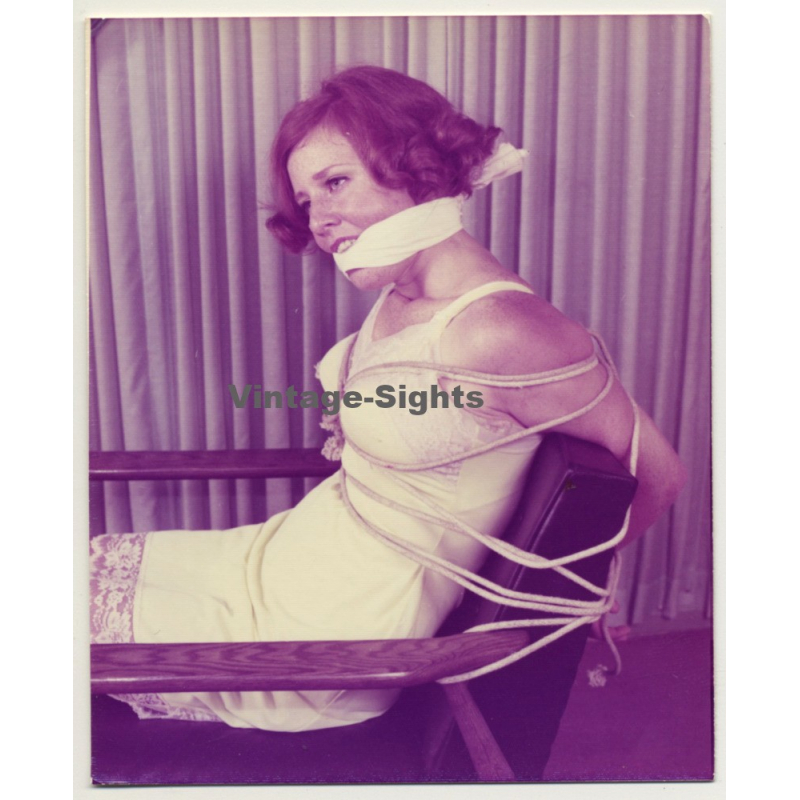 Redheaded Woman Tied To Chair *1 / Gag - Bondage - BDSM (Vintage Photo USA ~1970s)