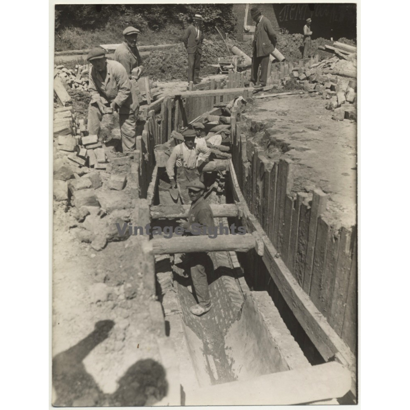 Netherlands: Workers - Sewer Construction - Canal *4 (Vintage Photo ~1920s)
