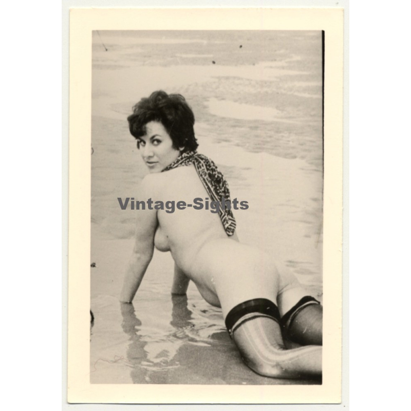 Sweet Blonde Semi Nude Woman In Neglige / Stockings (Vintage Photo B/W 1950s/1960s)