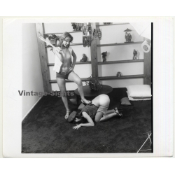 Petite Blonde About To Spank Bare Butt Of Girlfriend / BDSM (Vintage Photo Master B/W ~1970s)