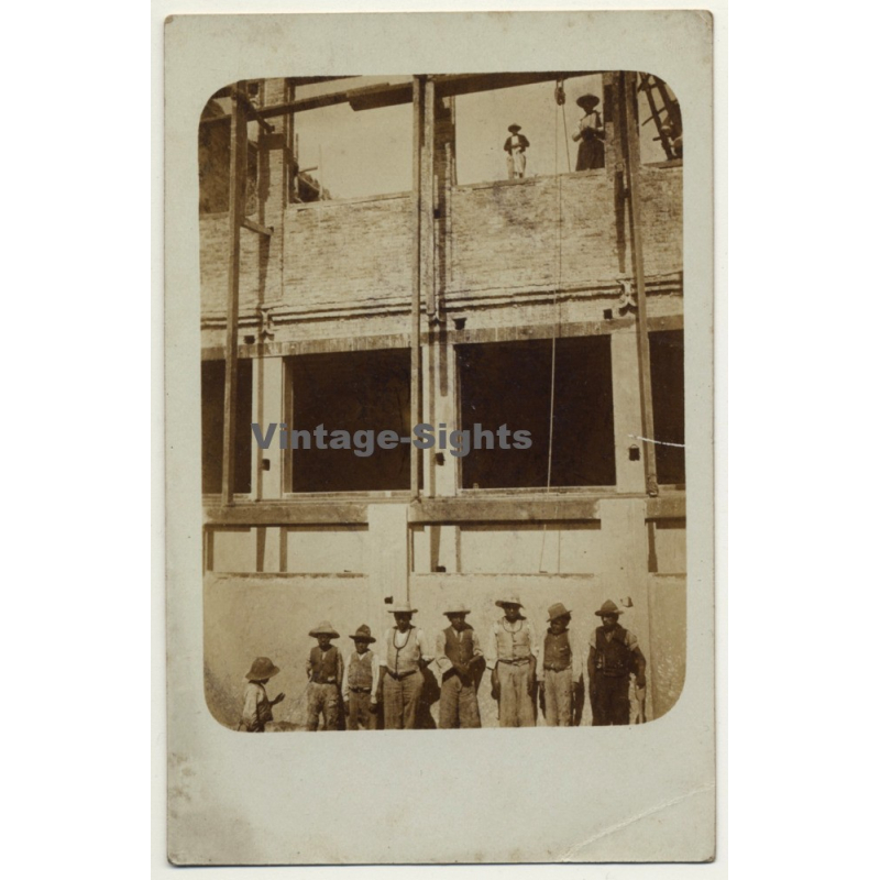South America: Workers On Construction Site (Vintage RPPC Sepia ~1910s) South America: Workers On Construction Site (Vintage RPPC Sepia ~1910s)