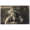 Young Woman With Lace Hat & Fur Stola (Vintage RPPC Gevaert ~1910s/1920s)