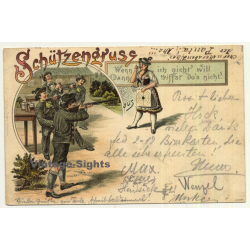 Schützengruss / Sagittarius Greeting (Vintage Postcard Litho ~1890s/1900s)