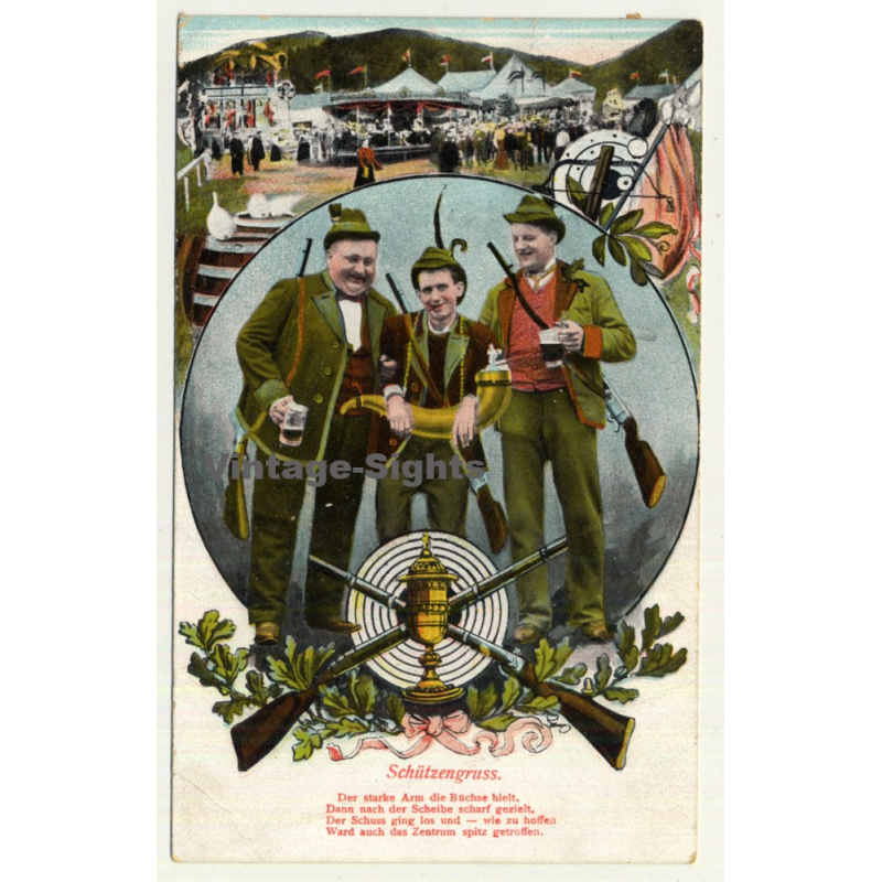 Schützengruss / Greeting From Rifleman (Vintage Postcard Litho 1907)