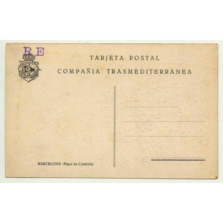 Barcelona / Spain: Plaza De Cataluña / Compañia Trasmediterranea (Vintage Postcard)