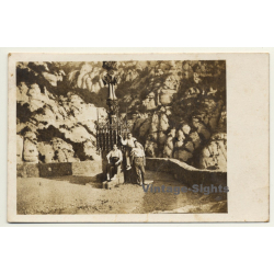 Spanish Wanderers At Monument In The Mountains (Vintage RPPC ~ 1910s/1920s)