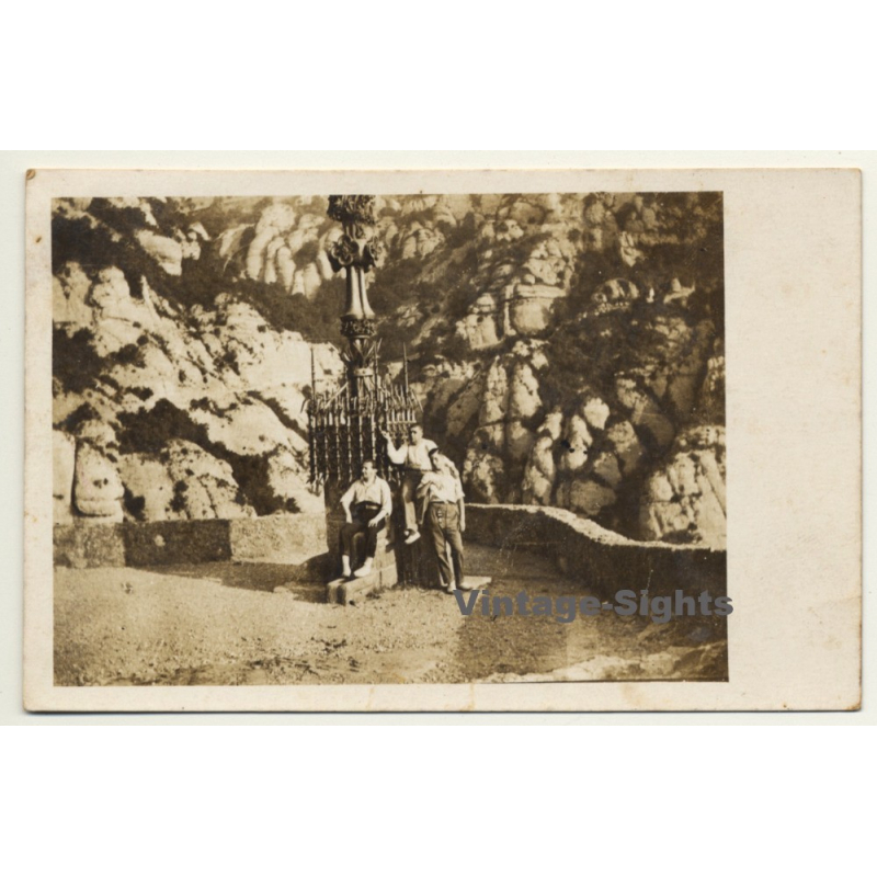 Spanish Wanderers At Monument In The Mountains (Vintage RPPC ~ 1910s/1920s)