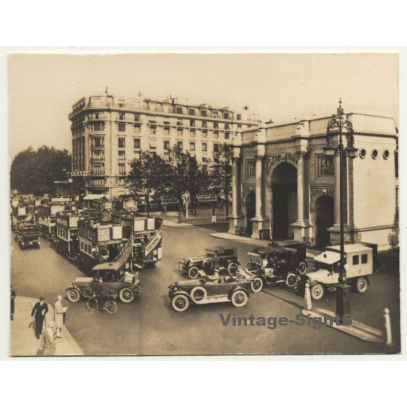 London / UK: Marble Arch & Oxford Street - Oldtimers (Vintage Photo Sepia ~1920s)