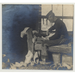 Belgian Wooden Shoemaker At Work / Clogs - Klumpen (Vintage Photo ~1920s/1930s)