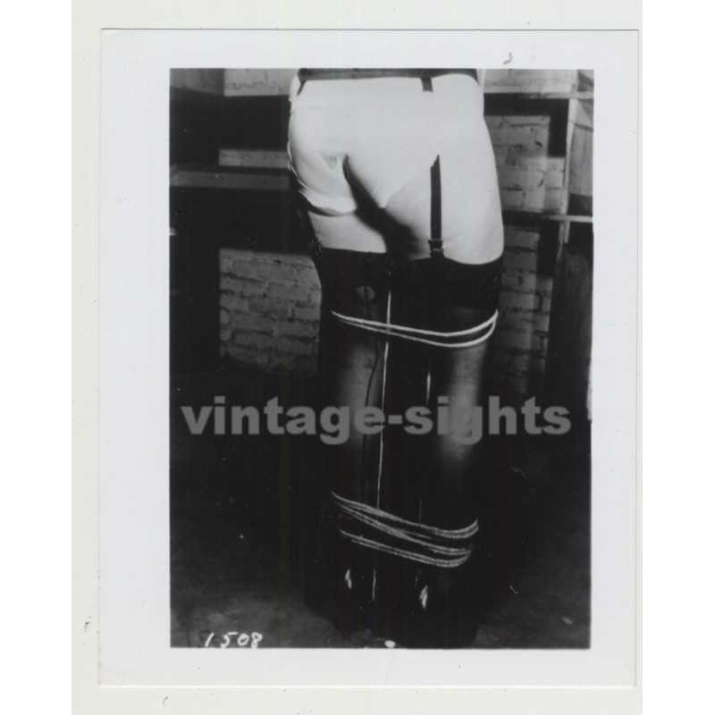 Rear View Of Bondaged Woman / Suspenders - Stockings - BDSM (Vintage Amateur Photo)