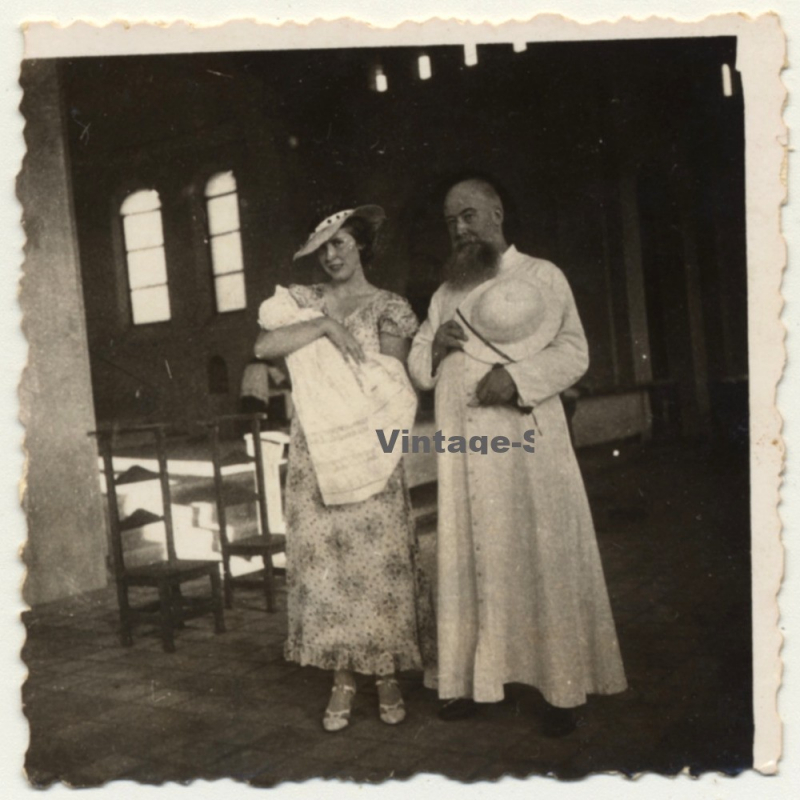 Alberta-Ebonda / Congo: Baptizm - Mother & Baby - Missionary Priest (Vintage Photo ~1930s/1940s)