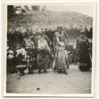 Congo-Belge: 4 Tribal Women In Ceremonial Dress (Vintage Photo ~1940s/1950s)
