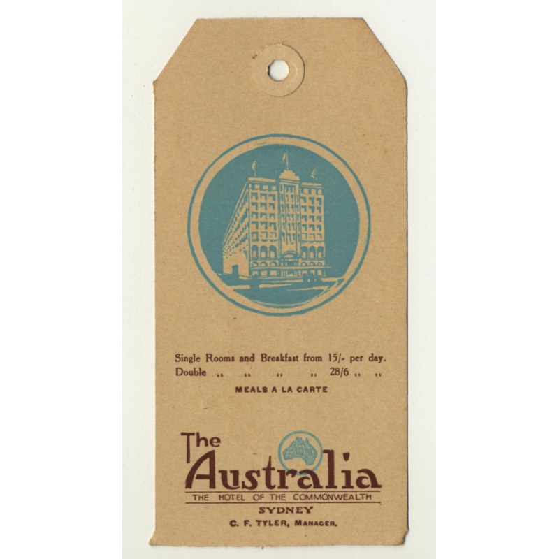 The Australia Hotel - Sydney / Australia (Vintage Luggage Tag)