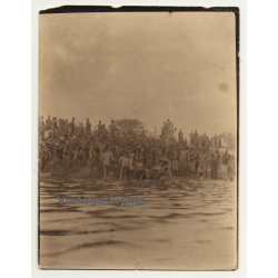 Congo-Belge: Whole Tribe On Shore Are Watching Local Fishers (Vintage Photo Sepia...