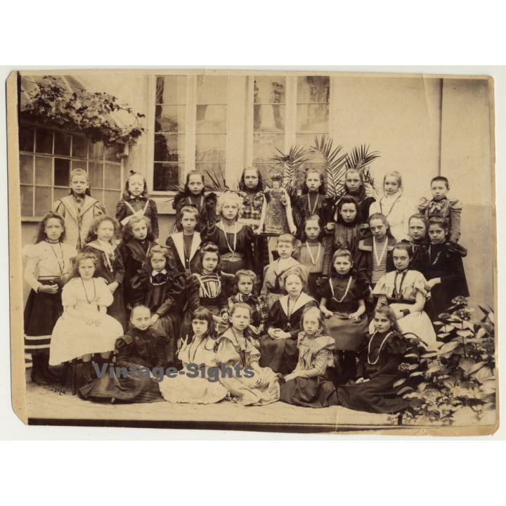 Ixelles / Belgium: Schoolgirls At Institut Des Soeurs De Notre Dame  (Vintage Photo Sepia ~1910s/1920s)