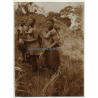 Congo-Belge: Group Of Native Females In Steppe *2 / Bast Skirt (Vintage Photo Sepia 1930)