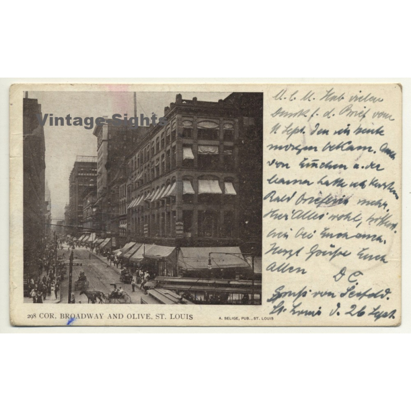 Missouri / USA: Cor, Broadway & Olive, St. Louis (Vintage Postcard 1904)