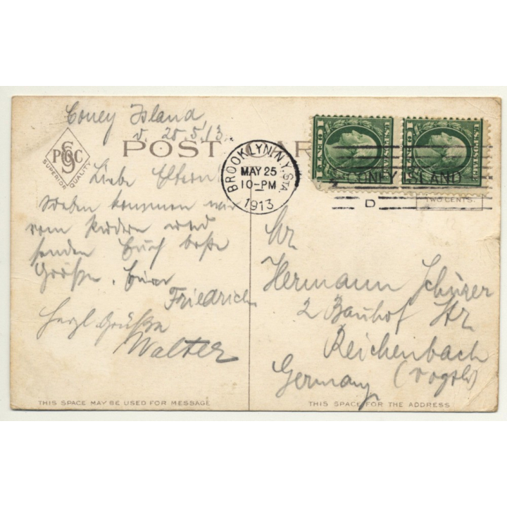 Coney Island N.Y. / USA: General View Of Interior Park (Vintage Postcard 1913)