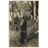 Painter With Easel In Forest (Vintage RPPC Belgium ~1930s/1940s)