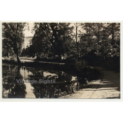 Park Avenue On Lake Shore / Tree Reflections (Vintage RPPC Belgium ~1930s/1940s)