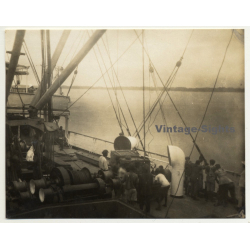 Trip To Congo-Belge: Native Workers On Deck Of The S.S. Anversville (Vintage Photo 1930)