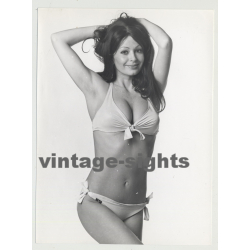 Sweet Brunette Girl In Bikini / Shaved Armpits (Vintage Photo B/W 1970s)