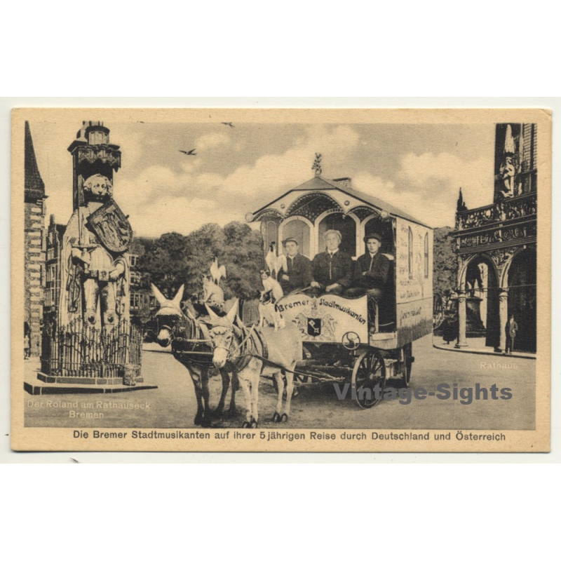 Bremer Stadtmusikanten *2 / Esel - Hund - Katze - Hahn (Vintage Postcard)