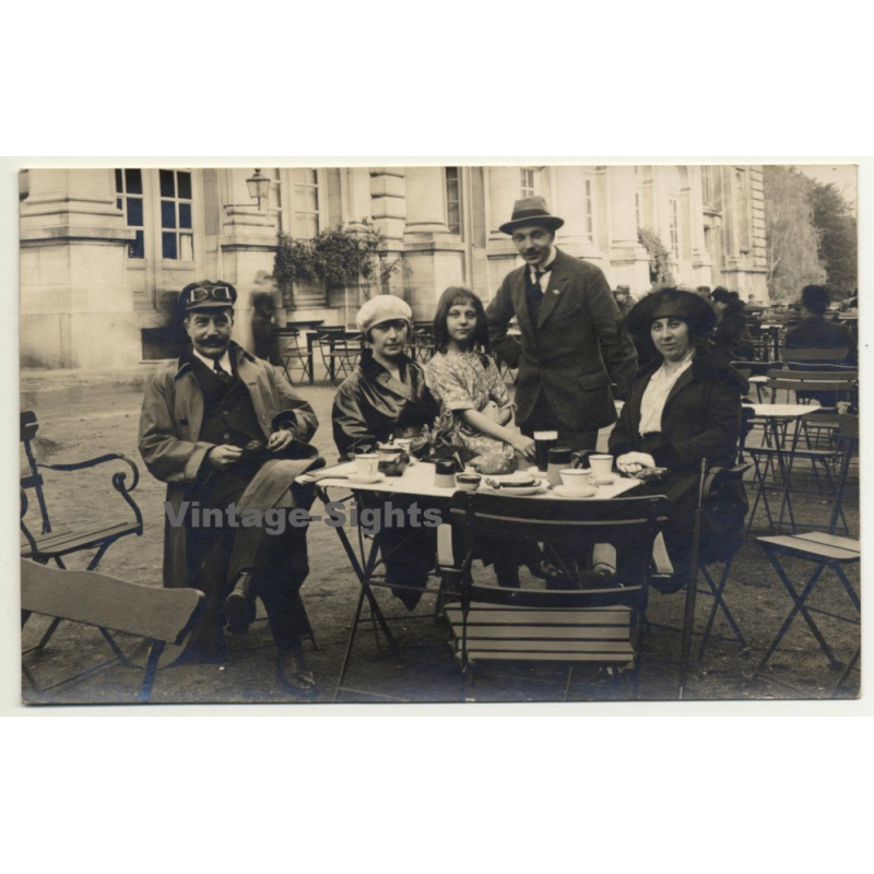 Bruxelles?: Stylish Belgian Family In Café / Motorcycle Goggles (Vintage RPPC ~1920s/1930s)
