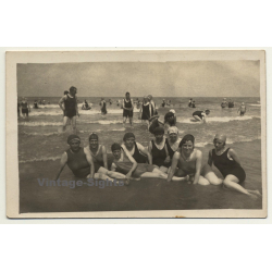 Group Of Belgian Women In The Surf / Beach - Swim Suit (Vintage RPPC ~1910s/1920s)