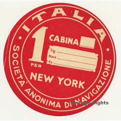 Societa Anonima Di Navigazione / Italia - New York (Vintage Shipping Company Luggage Label)