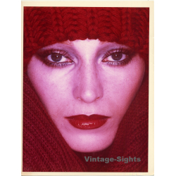 Face Of Green Eyed Beauty / Close-Up - Wool Hat (Vintage Photo 1980s Wolfgang Klein...