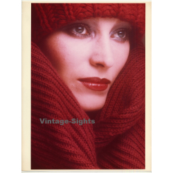 Close-Up Of Green Eyed Beauty's Face / Wool Hat (Vintage Photo 1980s Wolfgang Klein ~DIN A3)