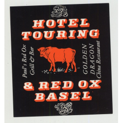 Hotel Touring & Red Ox - Basel / Switzerland (Vintage Luggage Label)