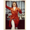 Classy Female Model In Motion / Red Wool Coat (Vintage Photo 1980s WOLFGANG KLEIN ~DIN A3)